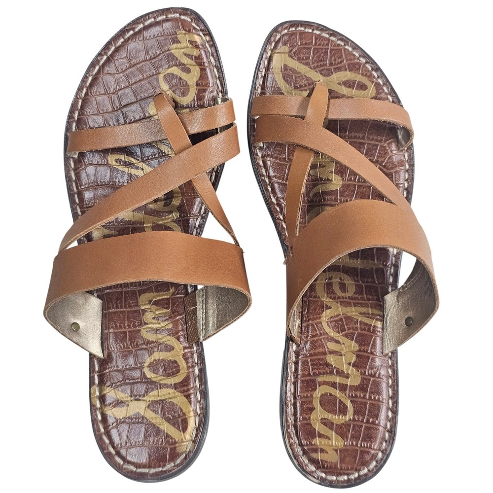 Sam Edelman Gael Saddle Brown Leather Strappy Toe Loop Flat Sandals Womens 9M